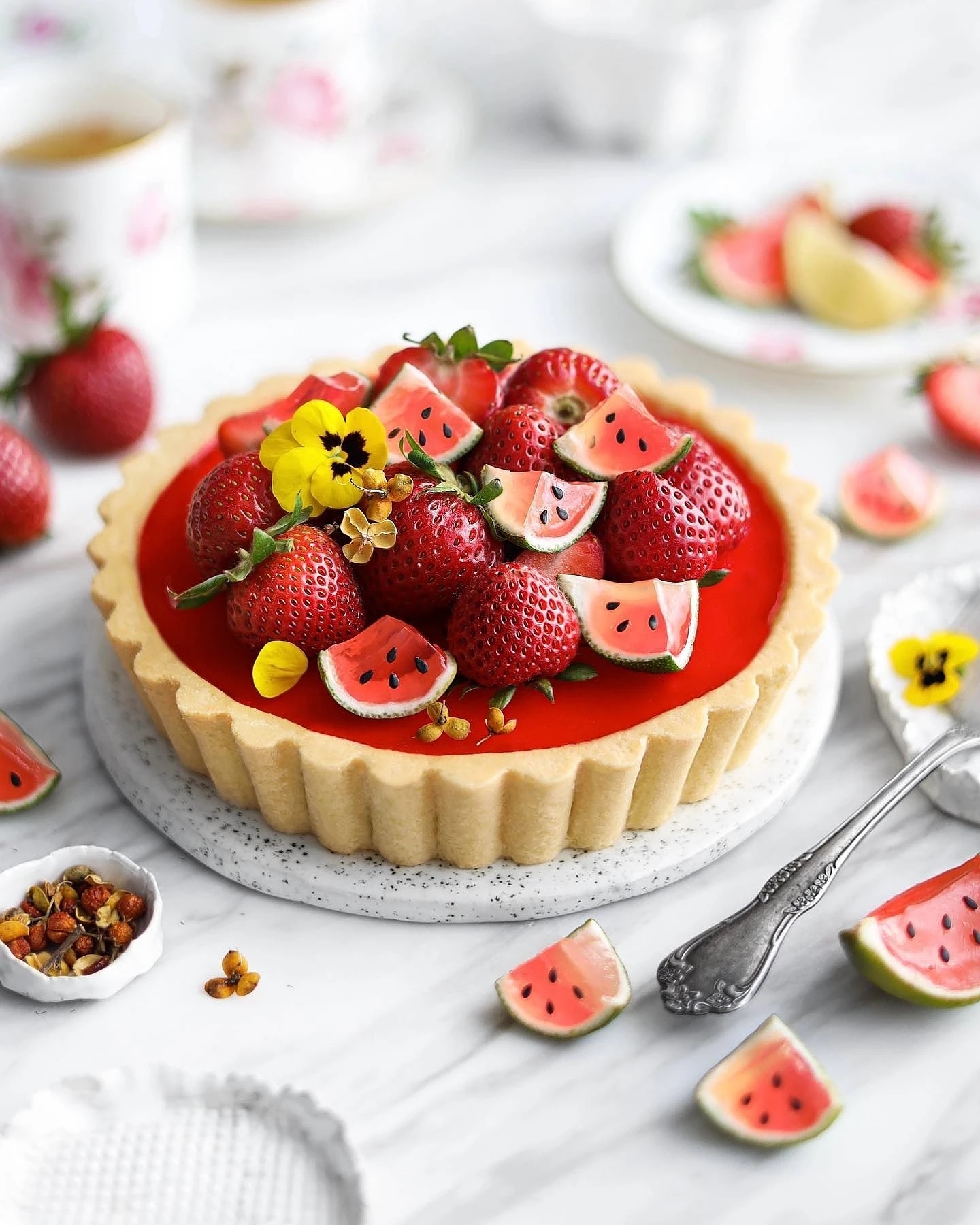 Strawberry Watermelon Tart with Lime Albizia Jelly
