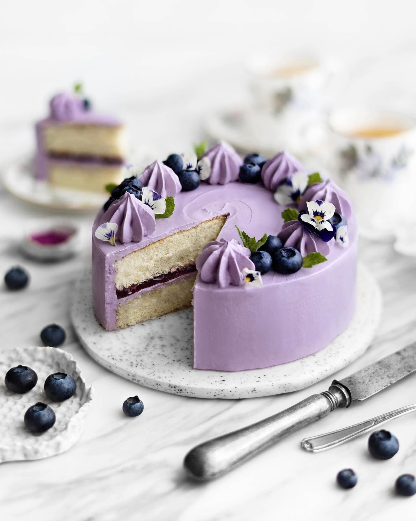 Blueberry Cake with Purple Sweet Potato Buttercream