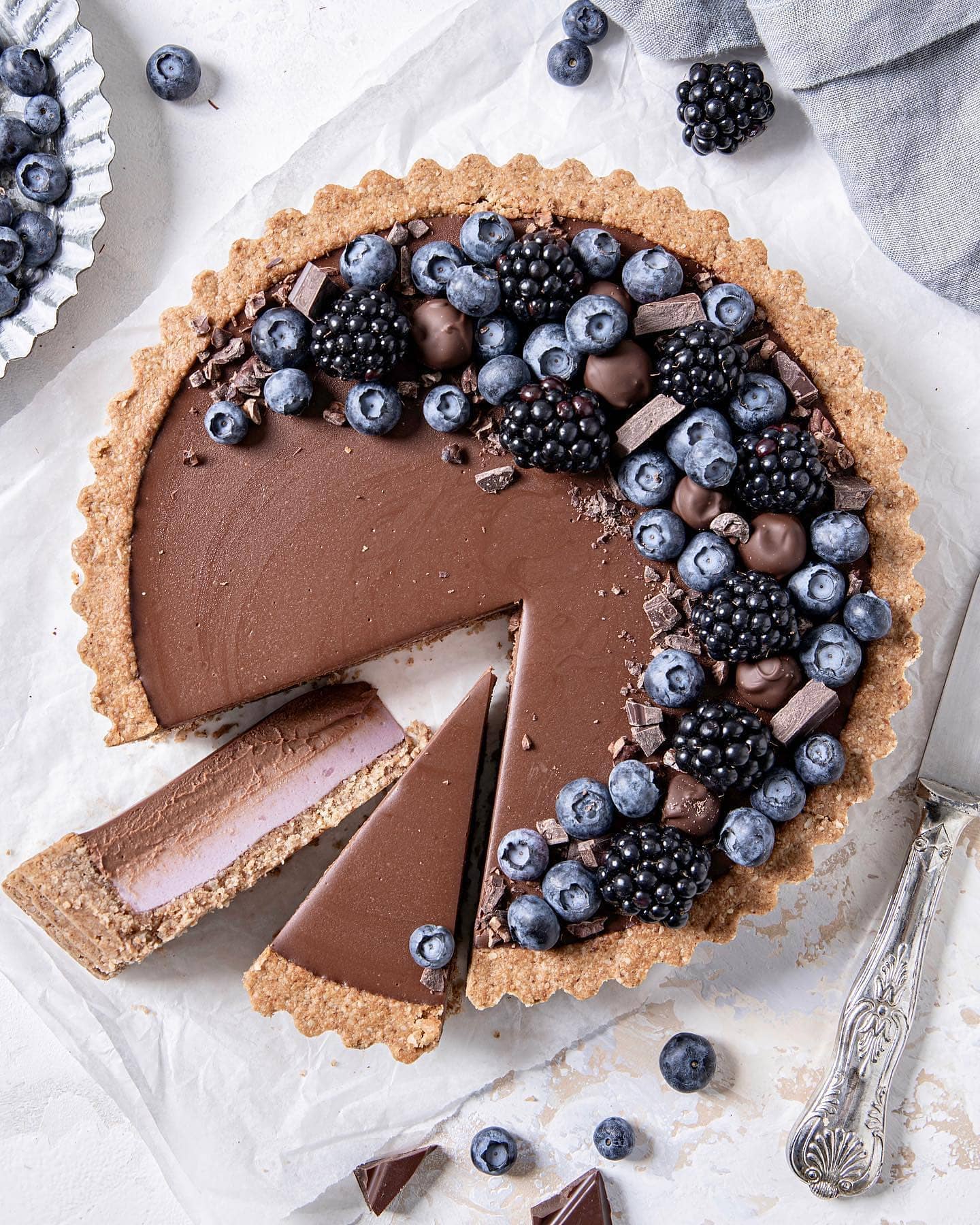 Vegan Blackberry Custard Tart with Chocolate Ganache