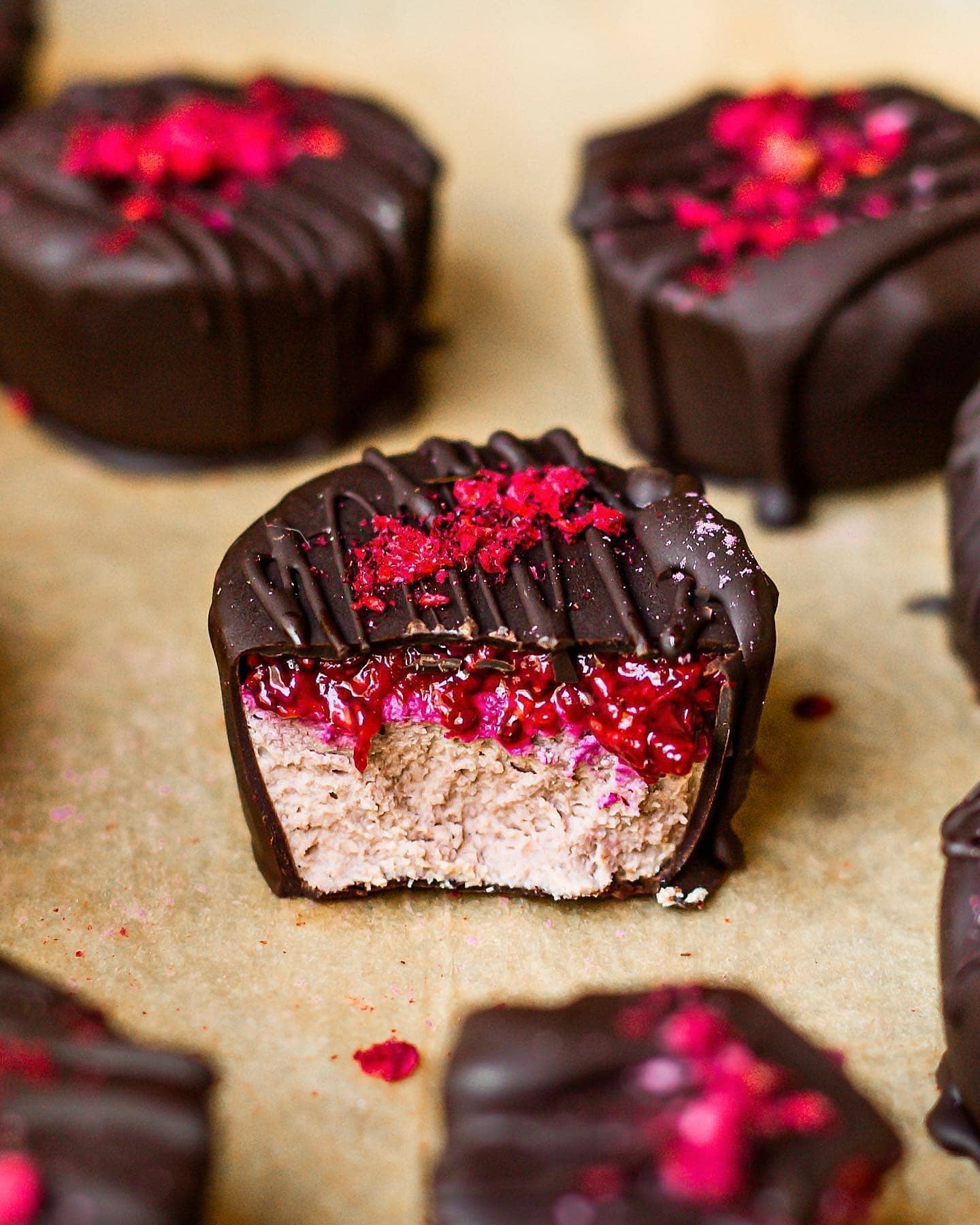 Raspberry Rose Chocolate Bites with Rishi and Mucuna