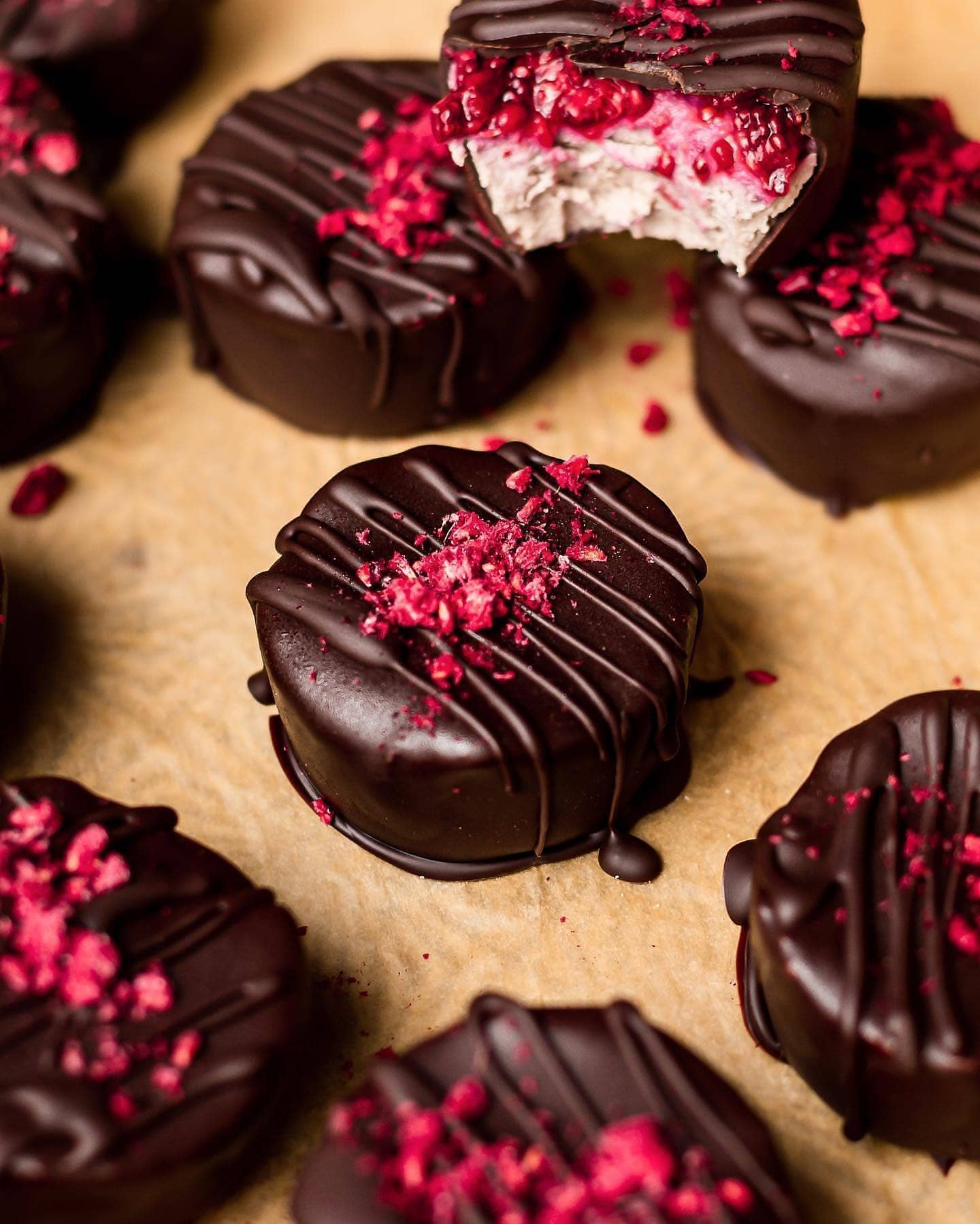 Raspberry Rose Chocolate Bites with Rishi and Mucuna