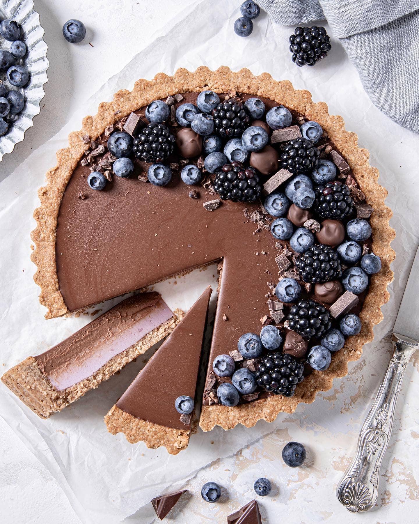 Vegan Blackberry Custard Tart with Chocolate Ganache