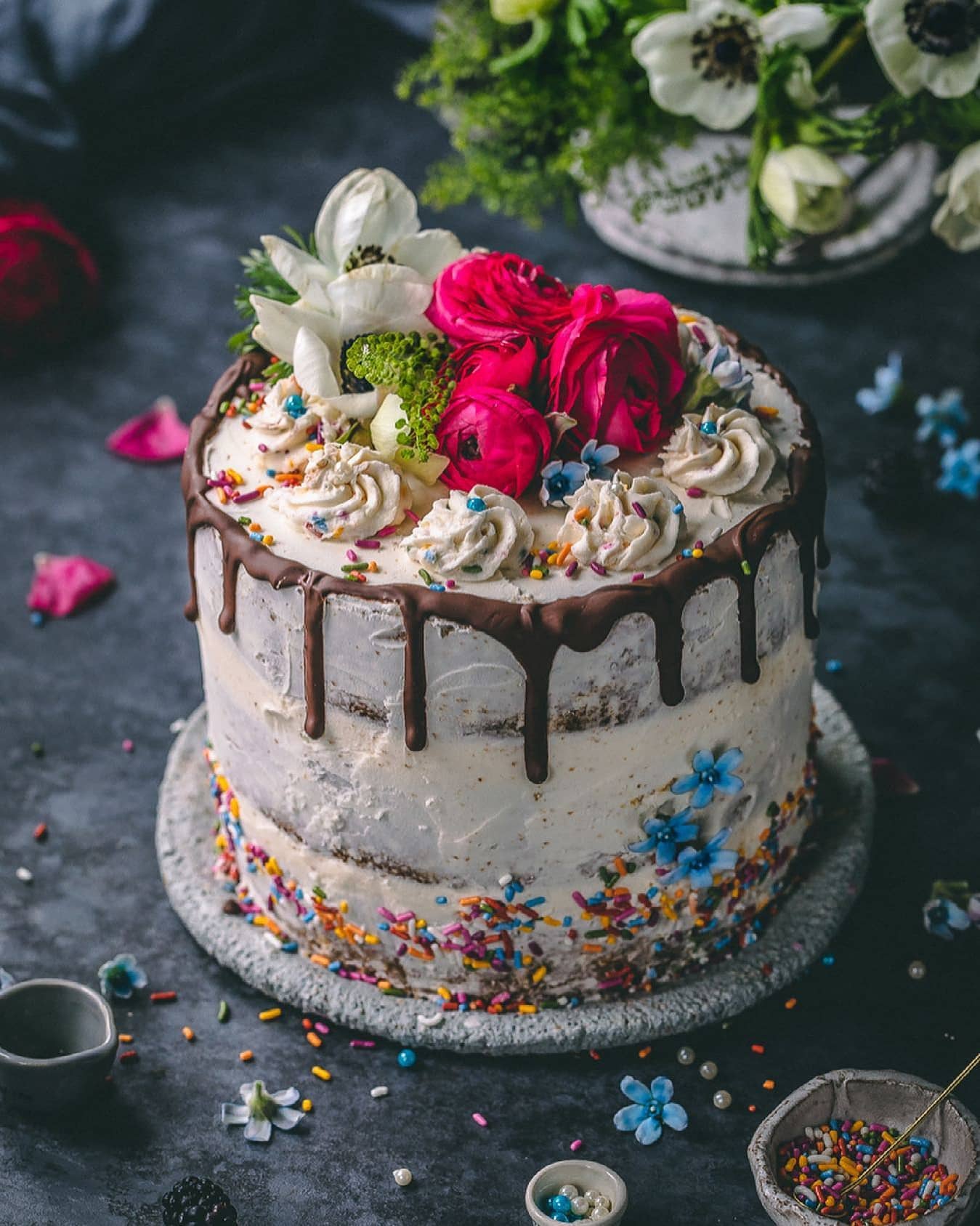 Easy Vegan Yellow and White Cake with Funfetti Sprinkles