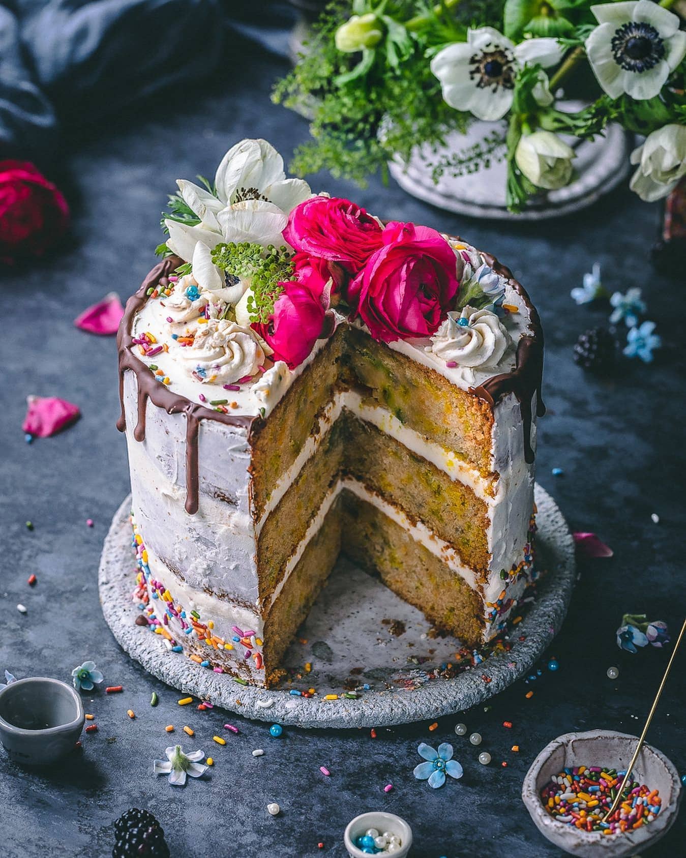 Easy Vegan Yellow and White Cake with Funfetti Sprinkles