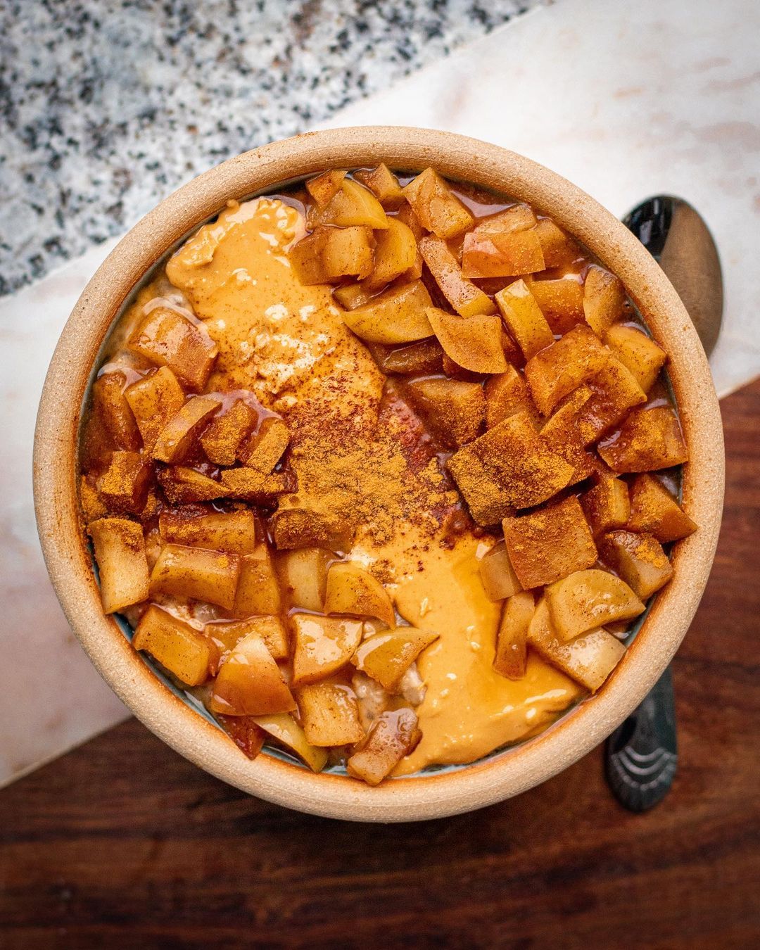 Apple Cinnamon Oats with Chia and Peanut Butter