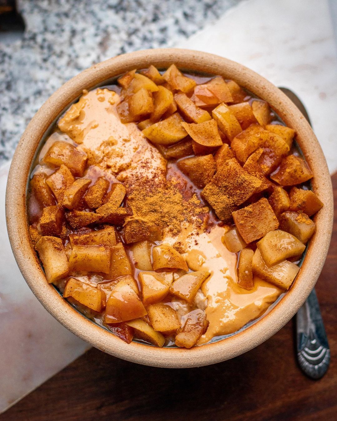 Apple Cinnamon Oats with Chia and Peanut Butter