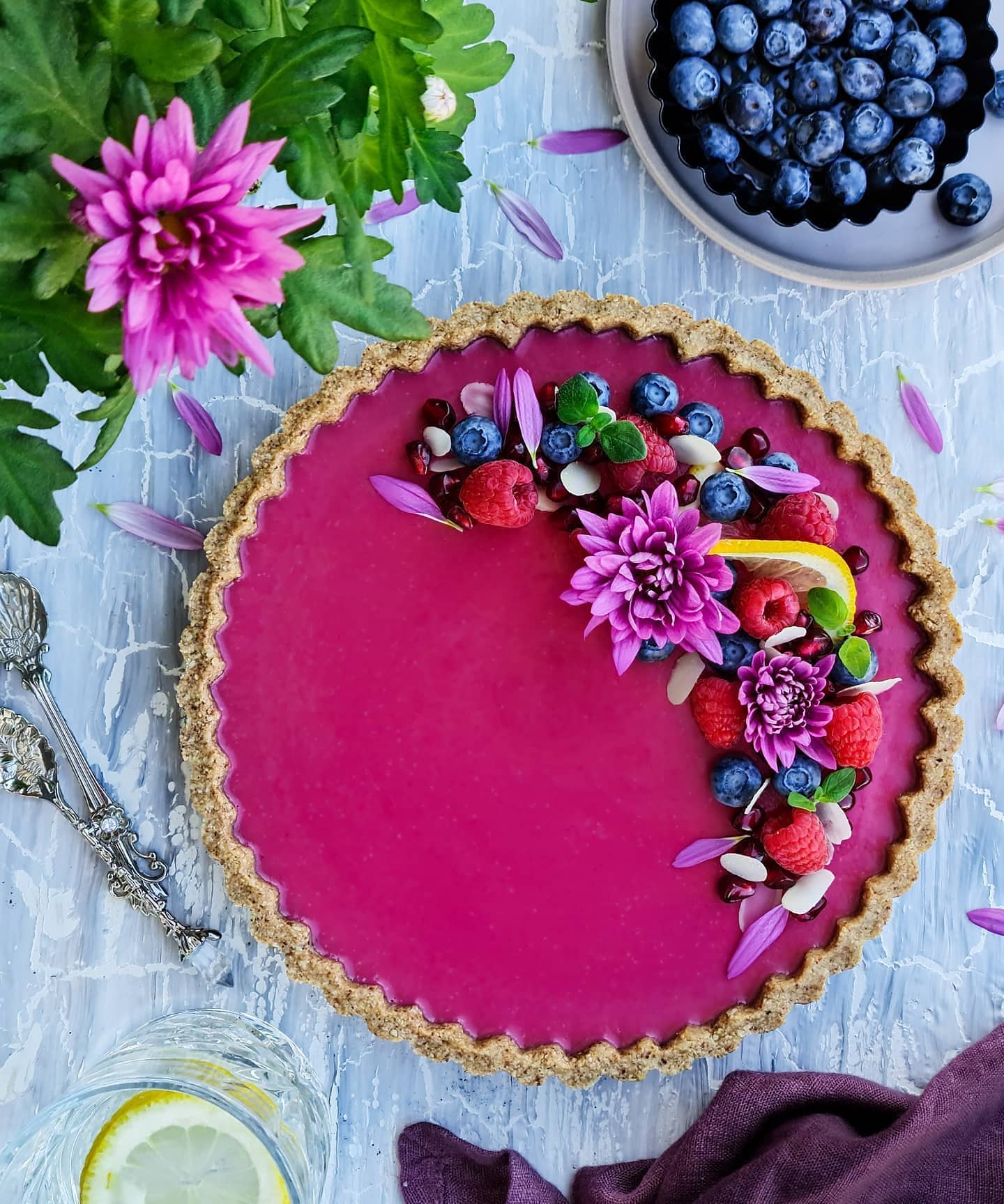 Semolina Pudding Tart with Almond Oat Crust and Coconut Raspberry Layer