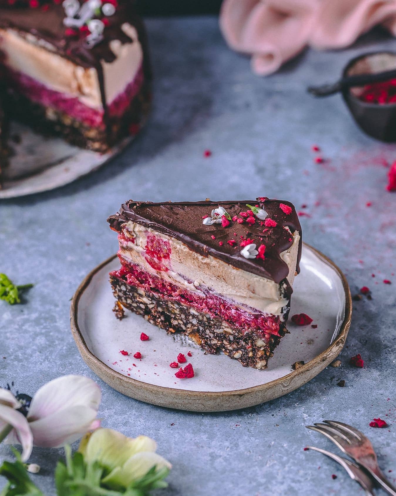 Heavenly Coconut White Chocolate Raspberry Raw Cake