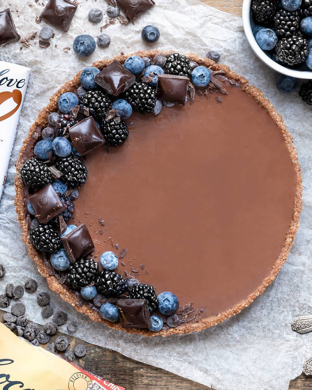 Berry Chocolate Tart with Fresh Berries and Almond Dark Chocolate
