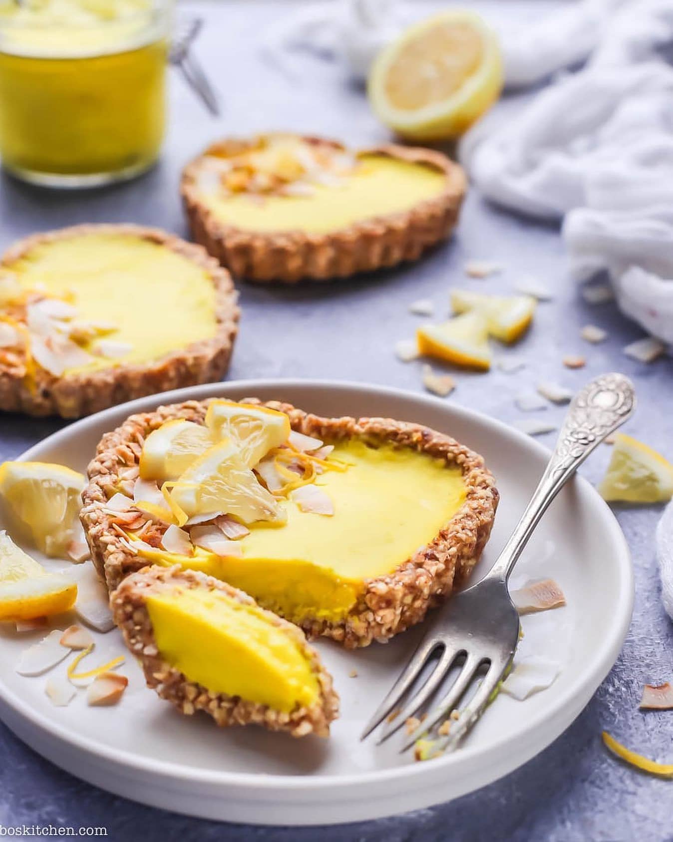 Cherry Little Lemon Tarts with Buckwheat Crust and Vegan Lemon Curd