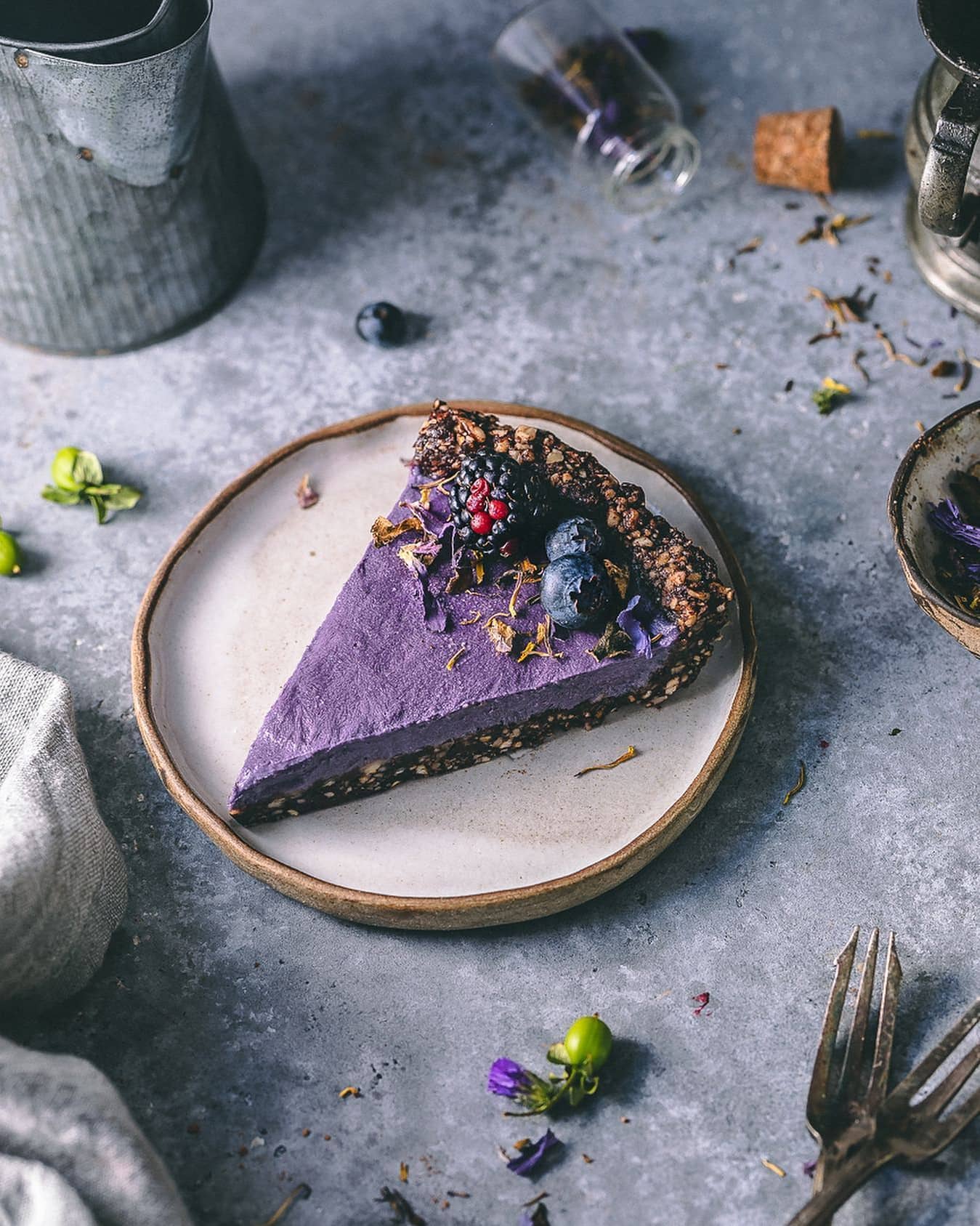 Wild Blueberry Tart with No Bake Cacao Base & Ashwagandha-Elderberry Filling