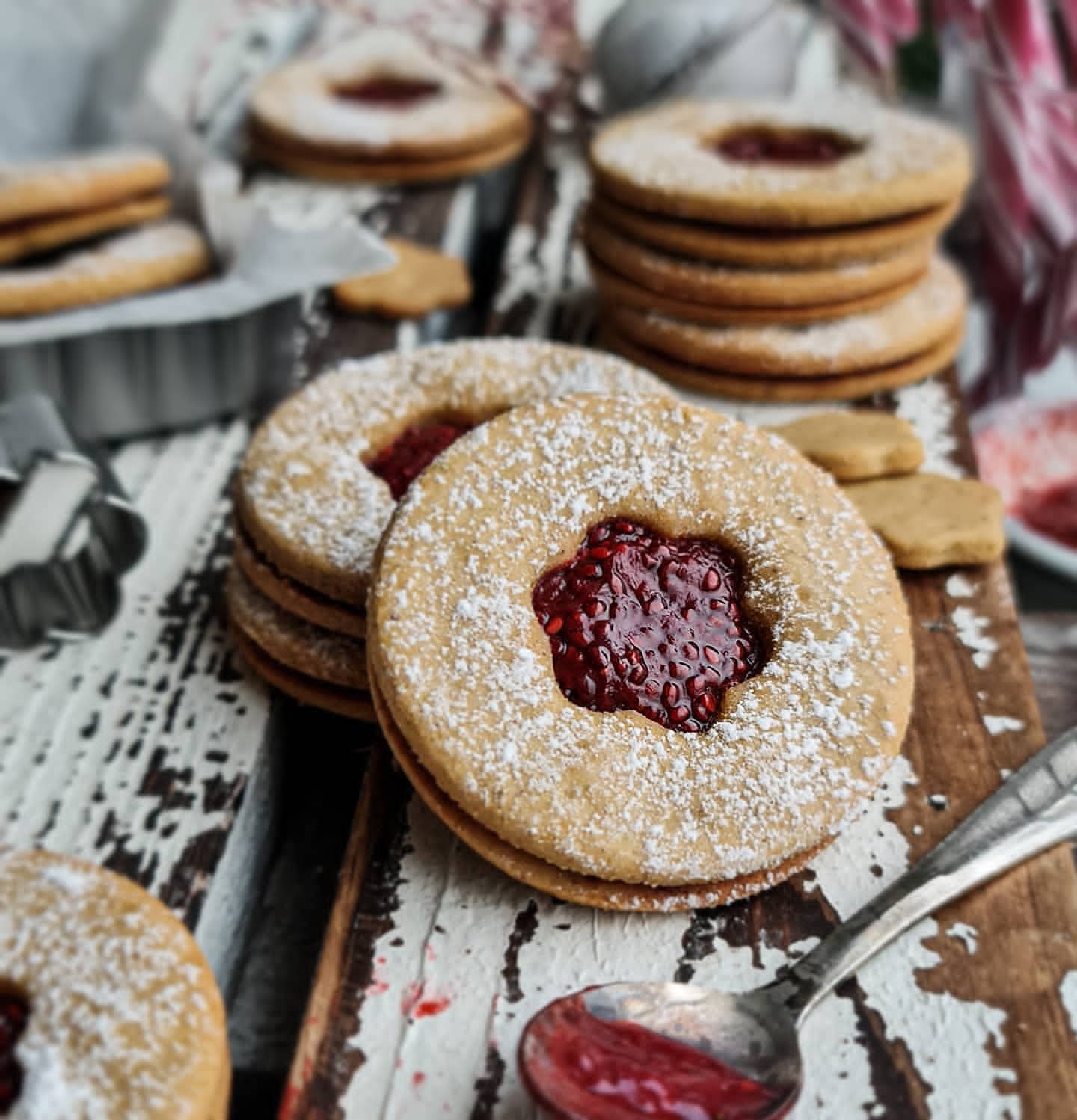 Vegan Almond Linzer Cookies with Strawberry Chia Jam