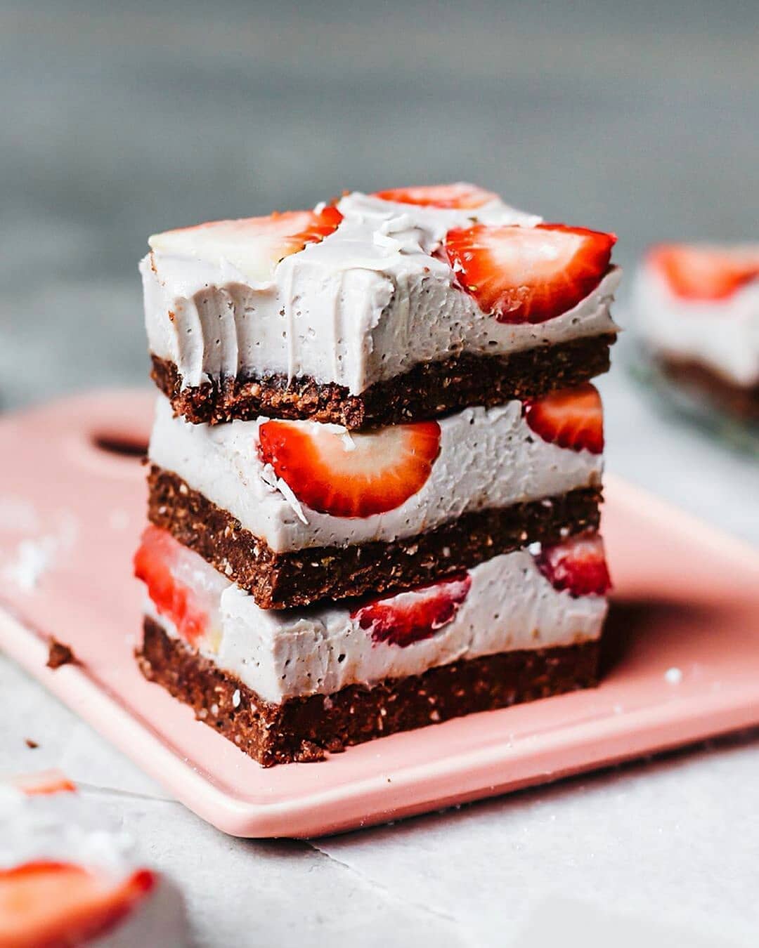 No-Bake Strawberry Cream Slice with Brownie Base