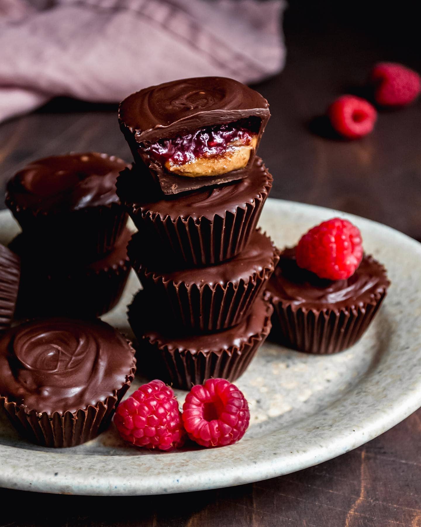 Vegan Almond Butter and Raspberry Jam Chocolate Cups