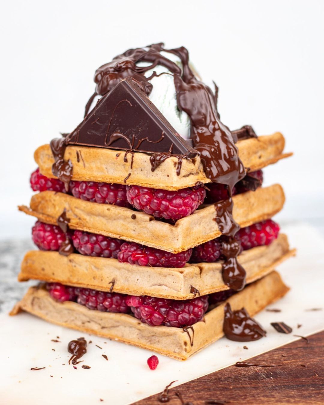Dark Chocolate Raspberry Protein Waffles