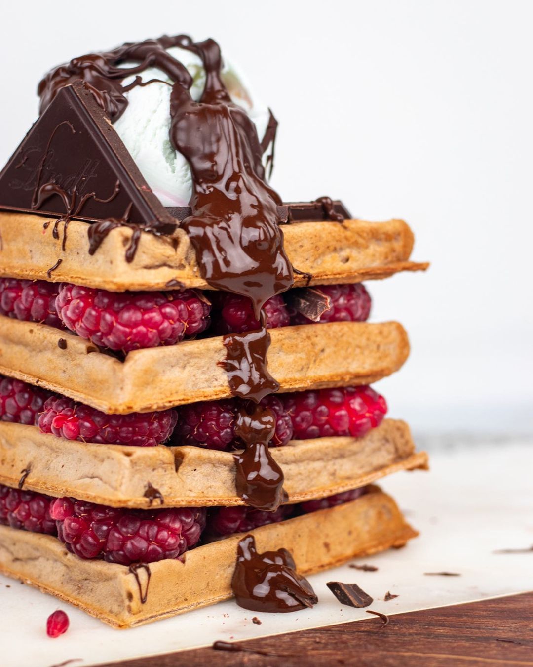 Dark Chocolate Raspberry Protein Waffles
