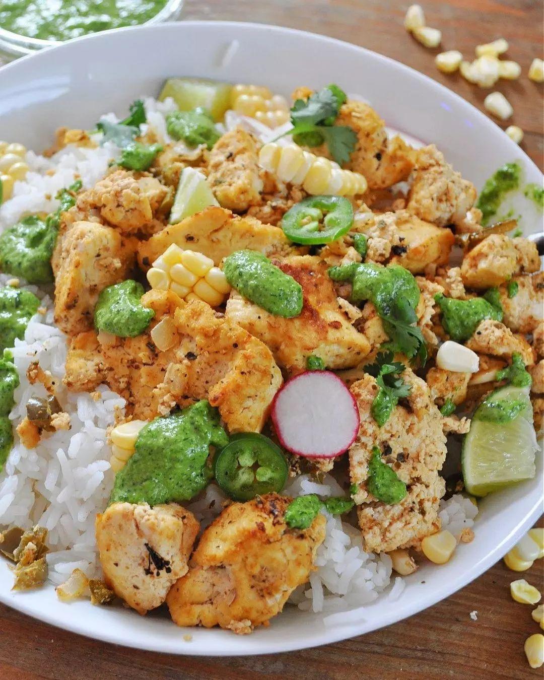 Spicy Jalapeno Tofu Bowls with Cilantro Vinaigrette