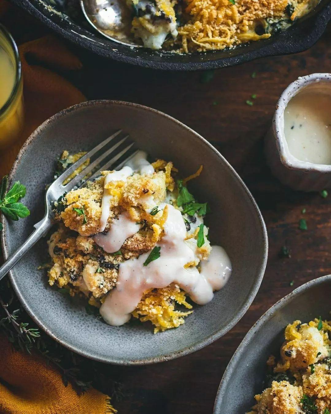 Cheesy Cauliflower Kale Lentil Gratin