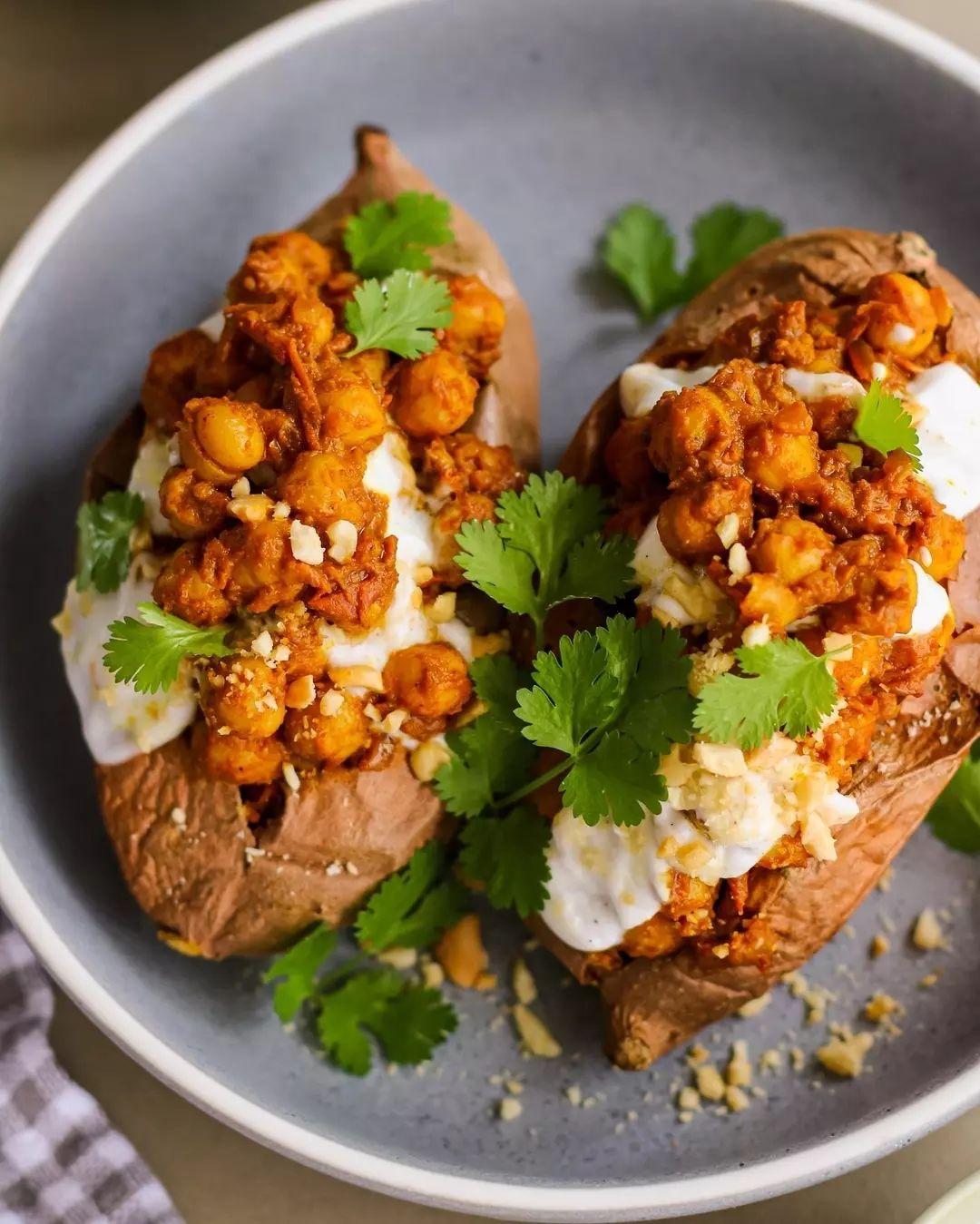 Chickpea Curry Stuffed Sweet Potato