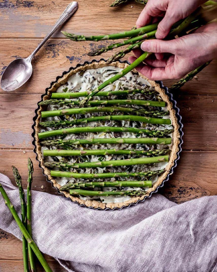 Asparagus & Leek Quiche with Creamy Oat Crust