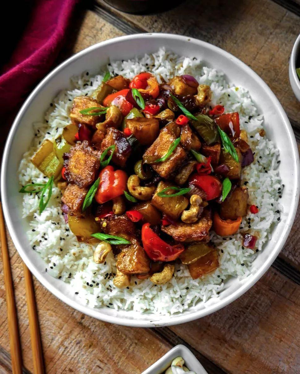 Vegan Cashew Pineapple Kung Pao Tofu