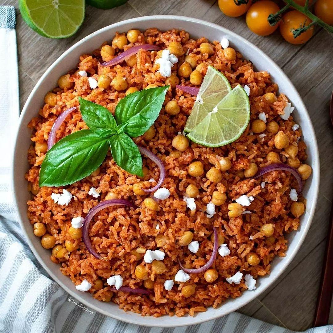 Spanish Rice with Chickpeas and Spiced Tomato Chickpeas Bowl
