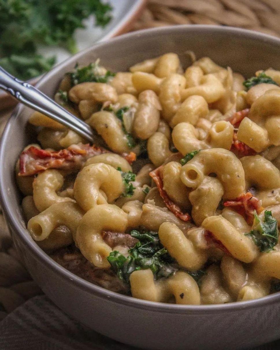 One-Pot White Bean Kale Sun-Dried Tomato Pasta