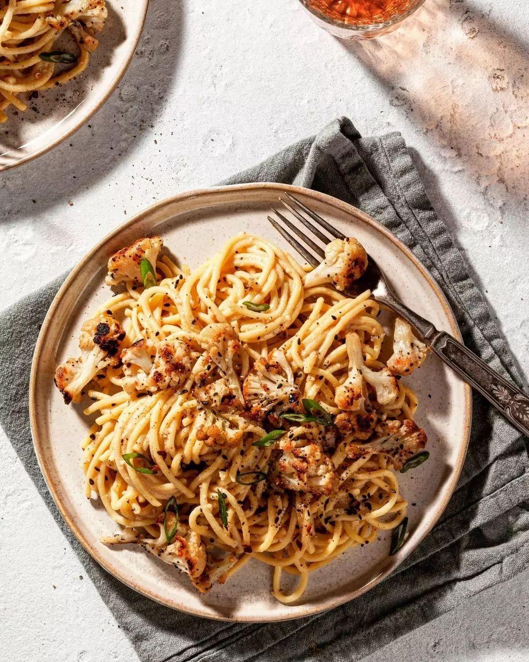 Garlic Miso Pasta with Roasted Cauliflower