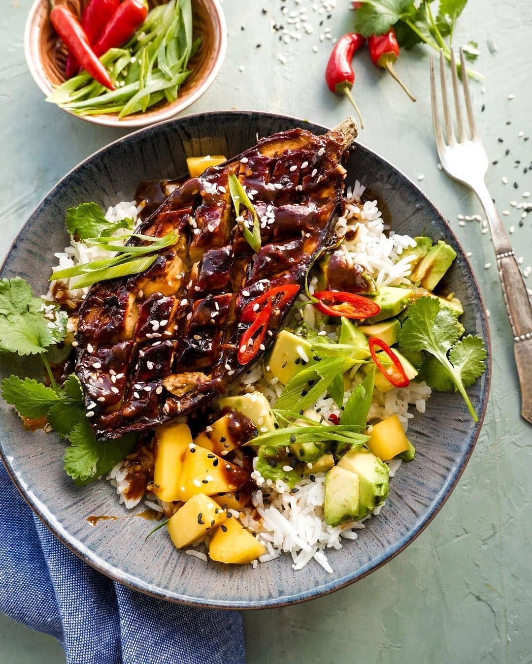 Baked Miso Eggplant with Asian Toppings