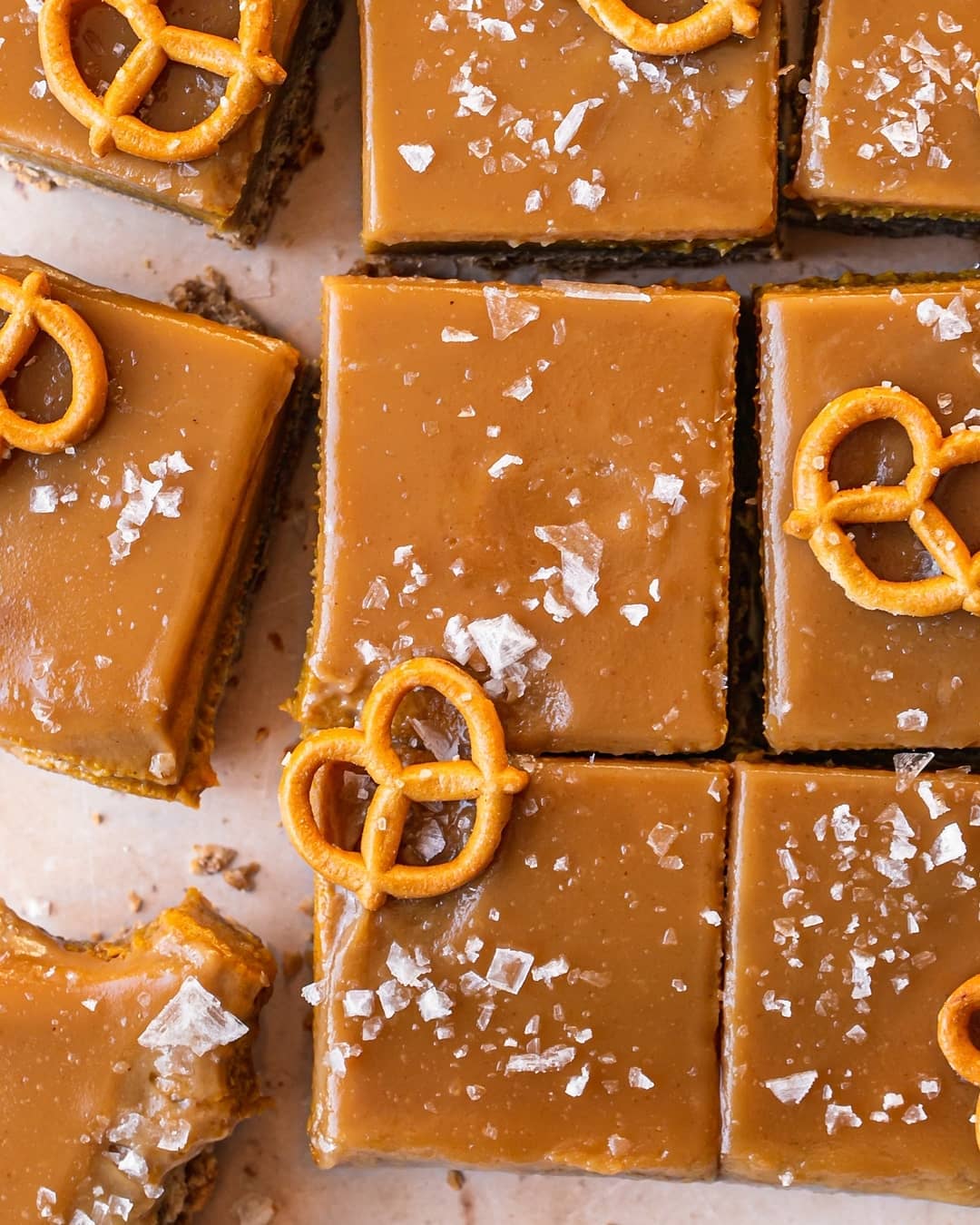 Salted Caramel Pumpkin Pie Bars with Pretzel Crust