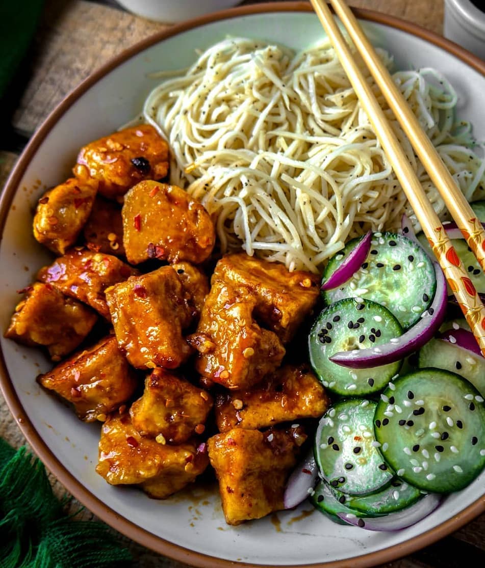 Sweet Chili Tofu and Cucumber Salad