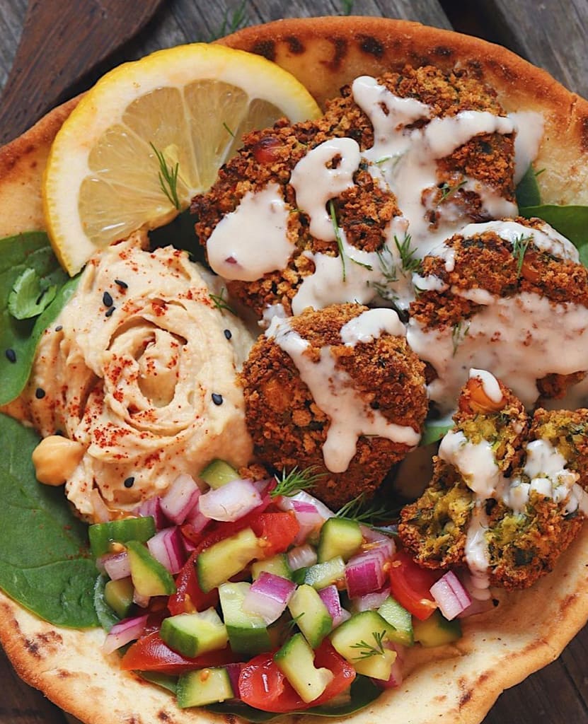 Air-Fried Herby Falafels in Pita Bowl