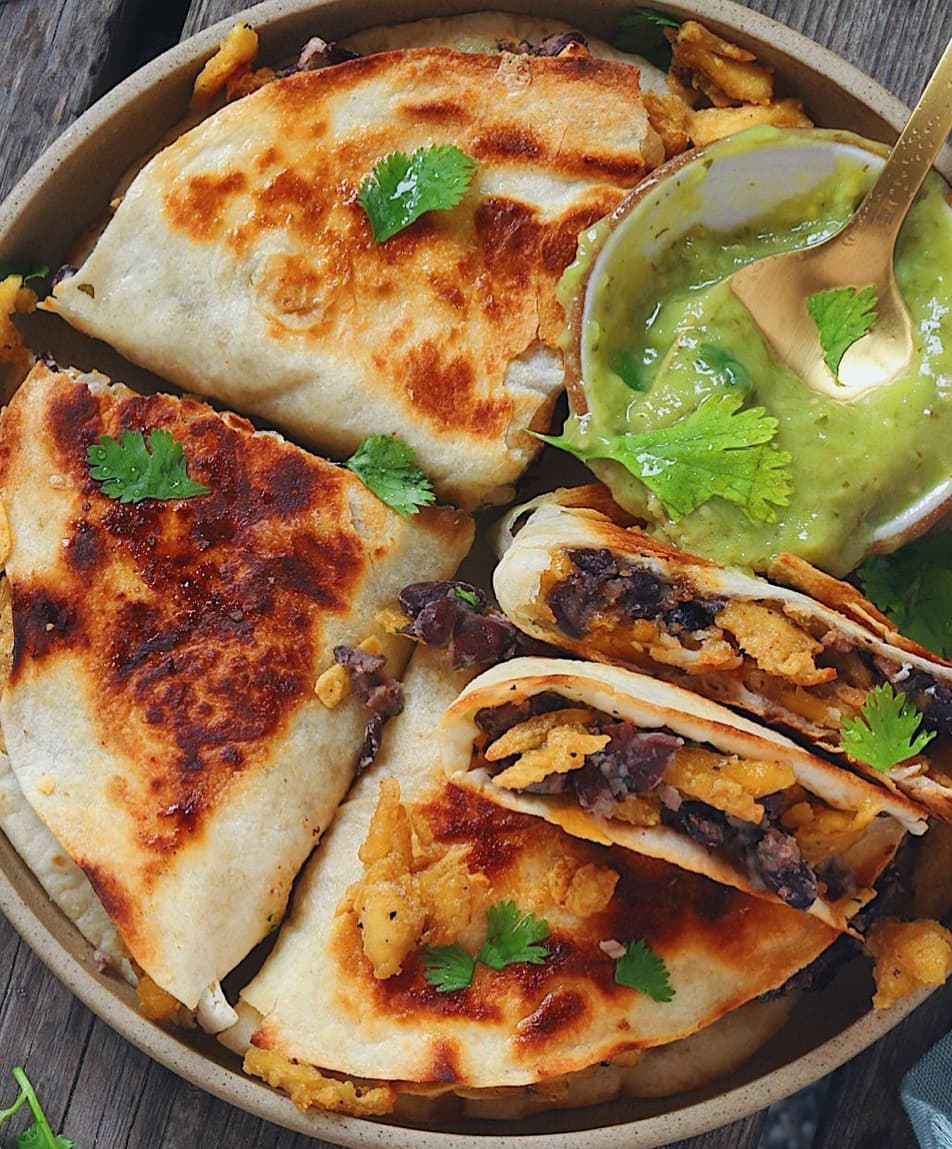 Shredded Tofu and Black Bean Quesadillas