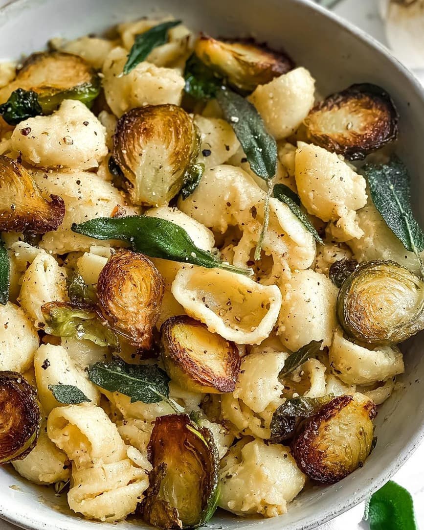 Cheesy Brown Butter Sage Pasta with Brussels Sprouts
