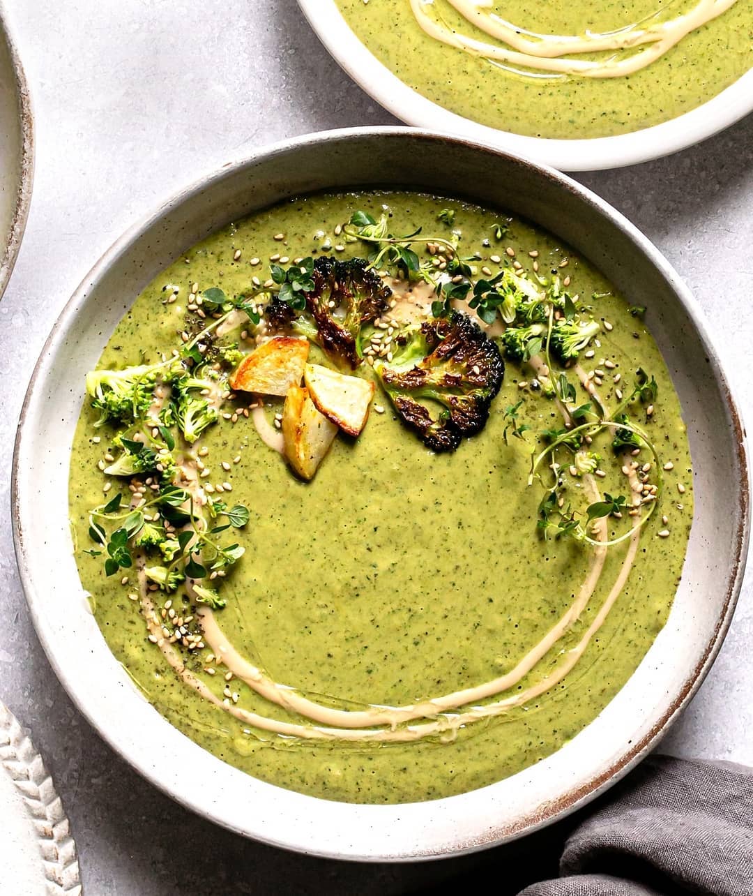 Roasted Broccoli Potato Tahini Soup
