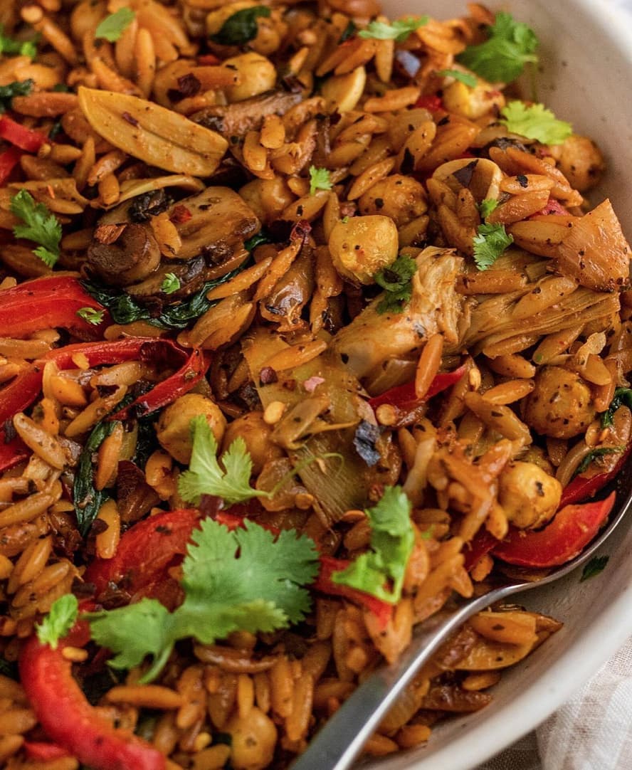 One Skillet Toasted Garlic and Chickpea Orzo