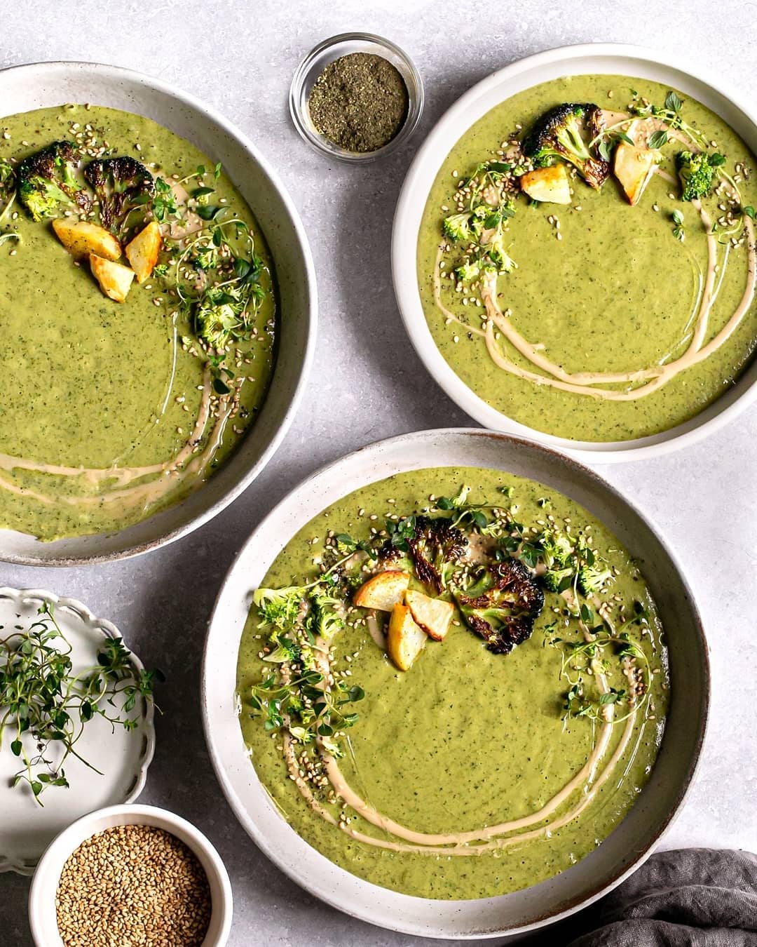 Roasted Broccoli Potato Tahini Soup