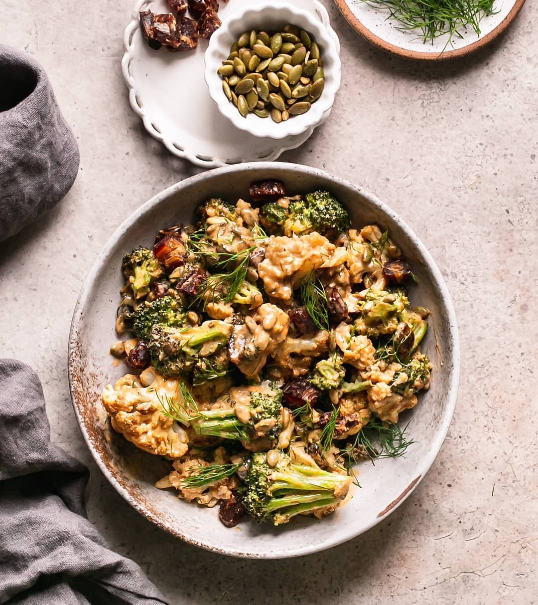Tahini Harissa Cauliflower with Broccoli