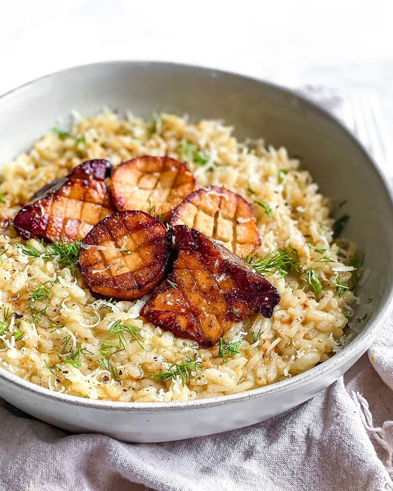 Creamy Mushroom Risotto with King Oyster Scallops