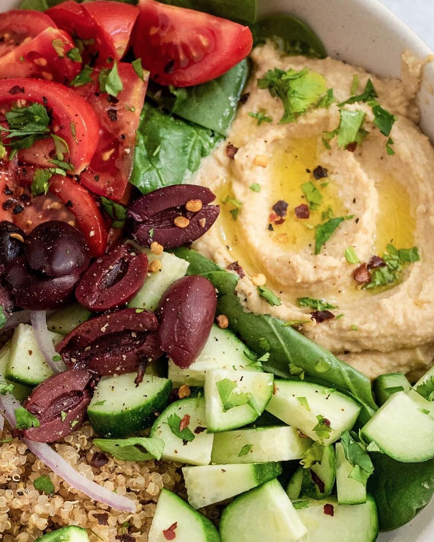 Hummus Nourish Bowl with Quinoa and Vegetables