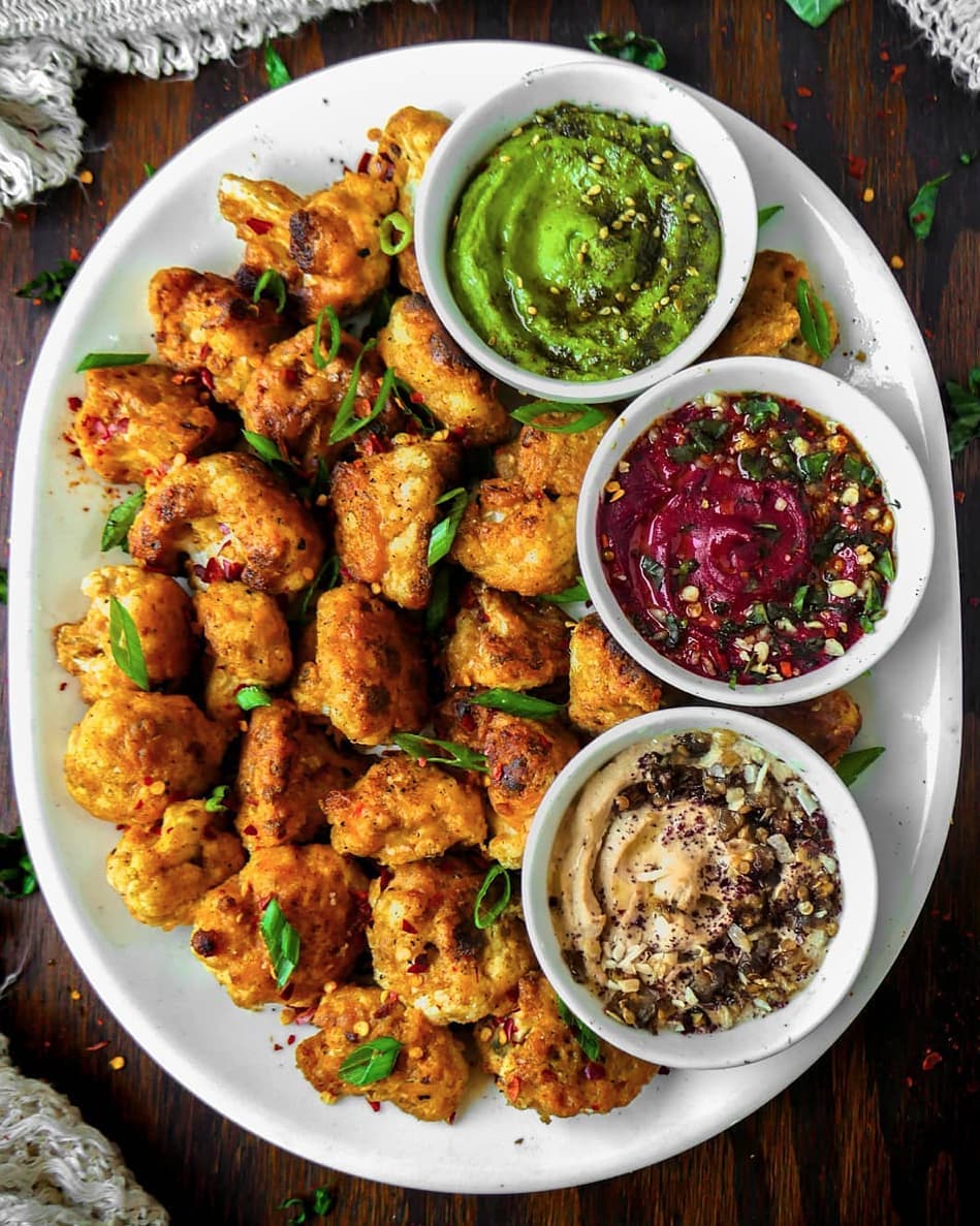 Cauliflower Wings with Vegan Dips