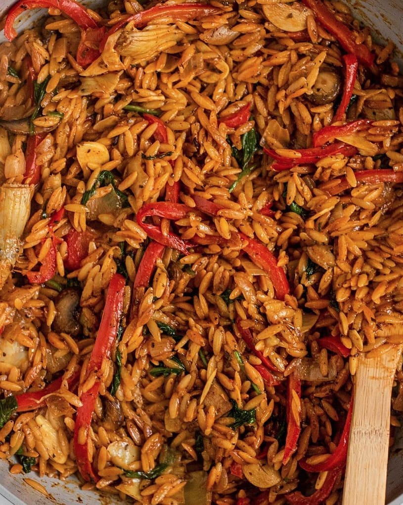 Toasted Garlic and Chickpea Orzo Skillet