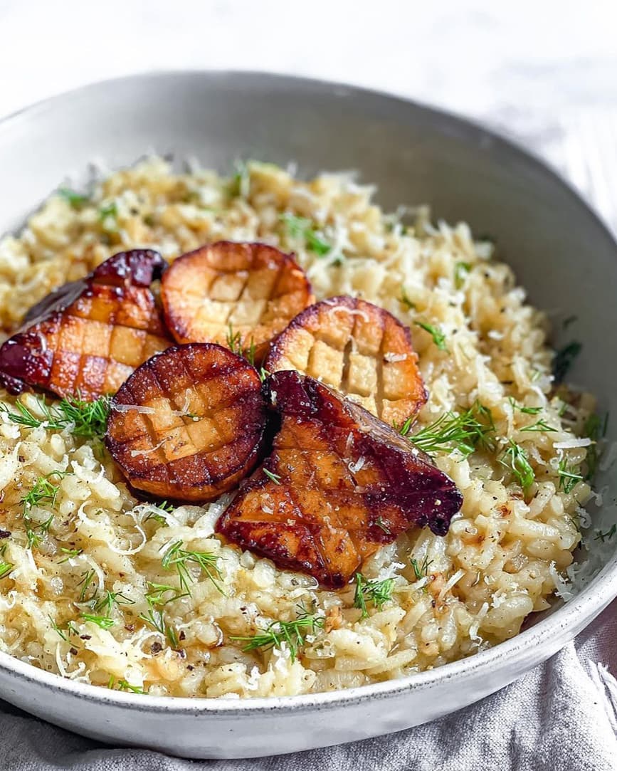 Creamy Mushroom Risotto with King Oyster Scallops