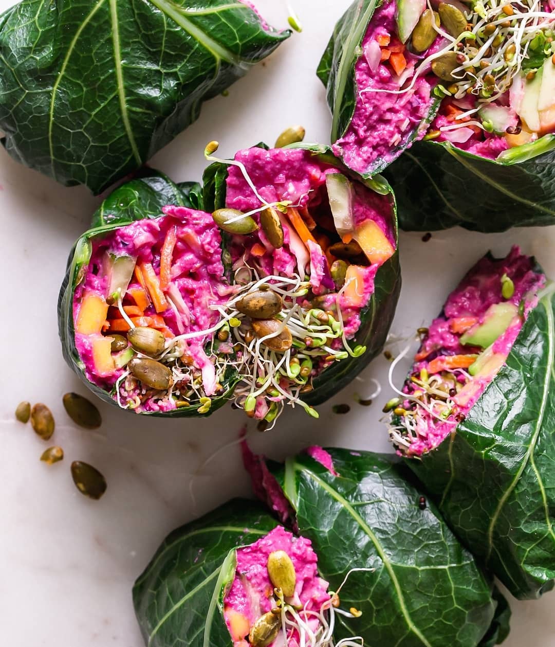 Beet Hummus Veggie Collard Wraps