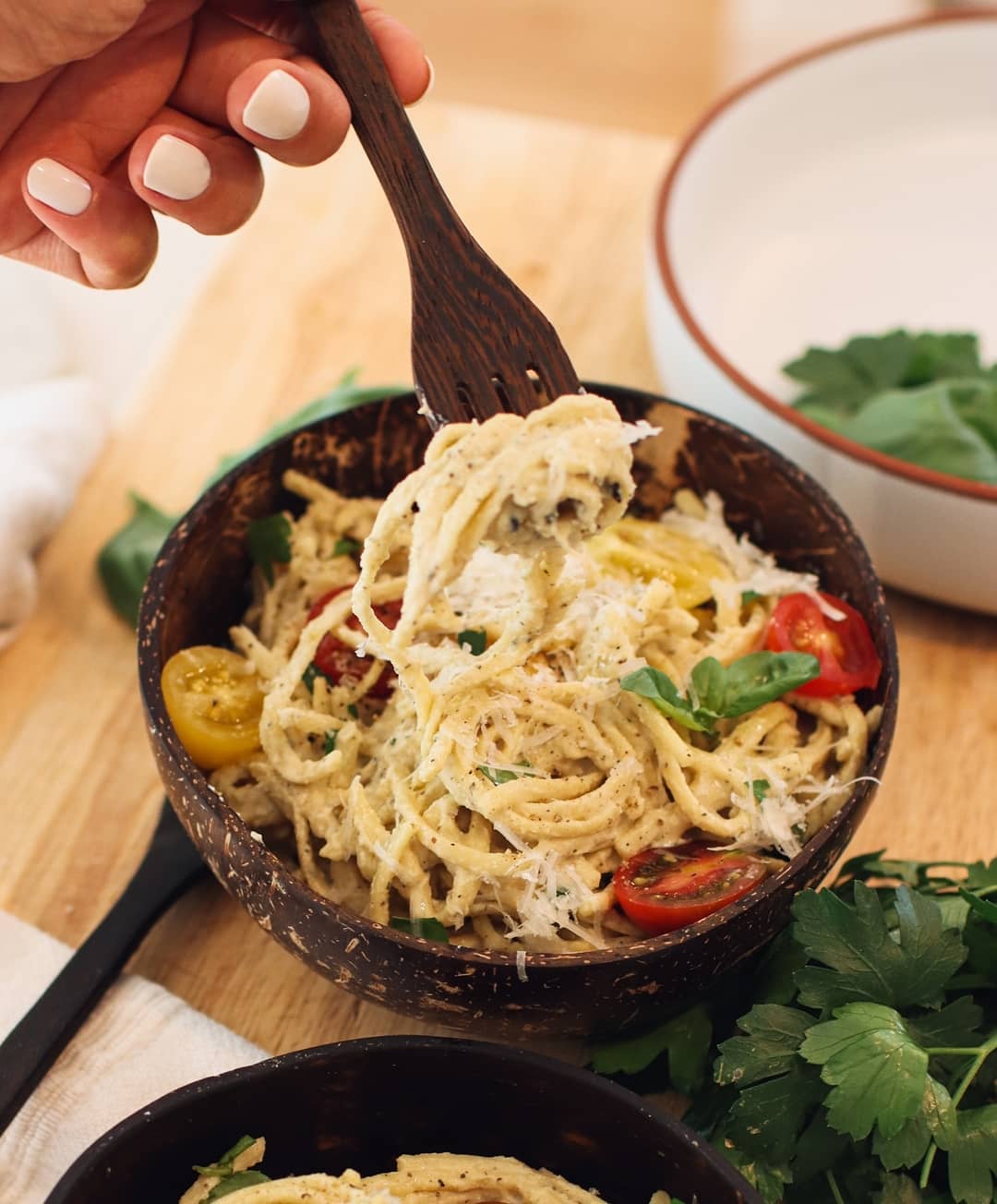Creamy Garlic Cashew Cauliflower Pasta with Fresh Herbs