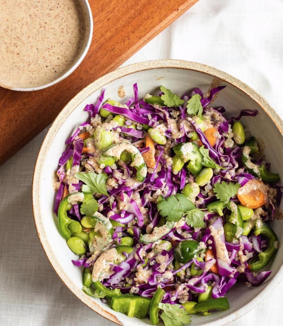 Edamame Salad with Almond Butter Miso Dressing