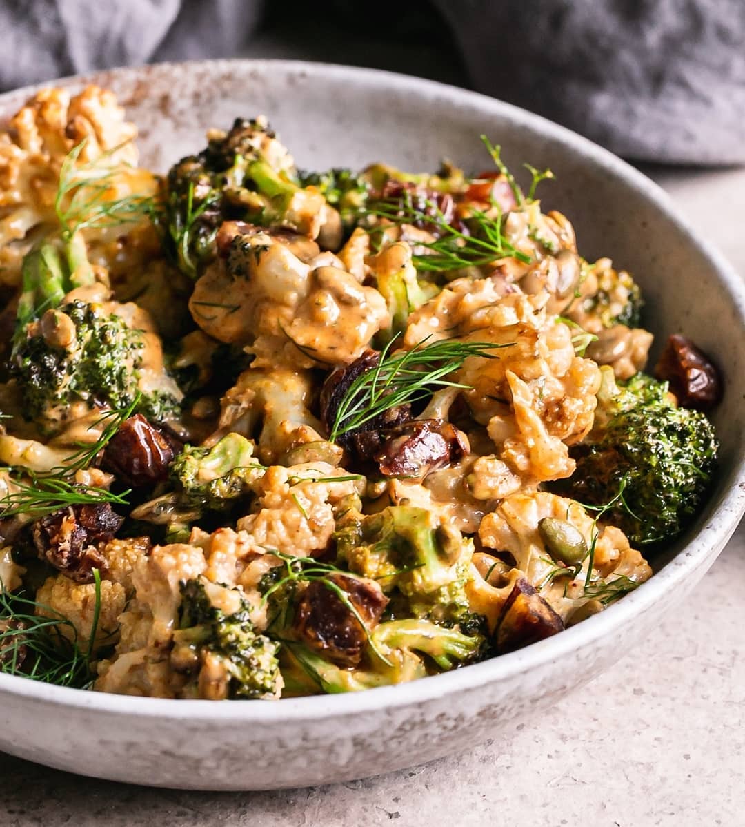 Roasted Cauliflower and Broccoli with Tahini Harissa