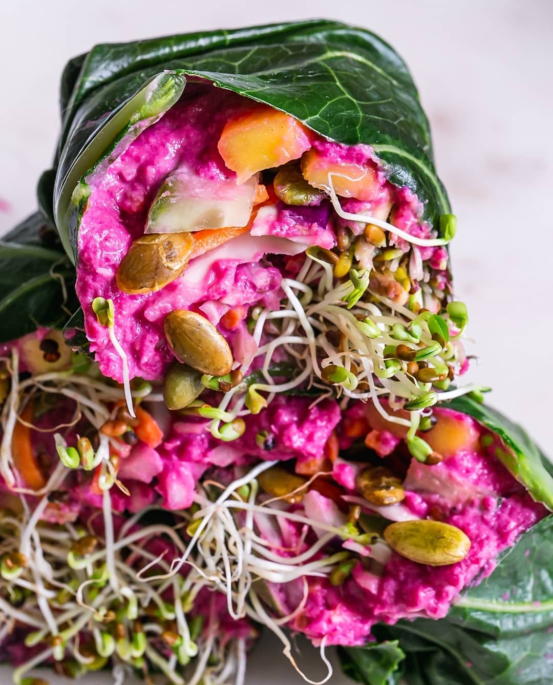Beet Hummus Veggie Collard Wraps