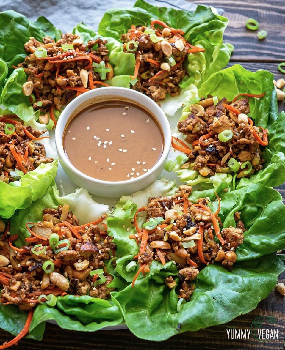 Tofu Lettuce Cups with Hoisin Peanut Sauce