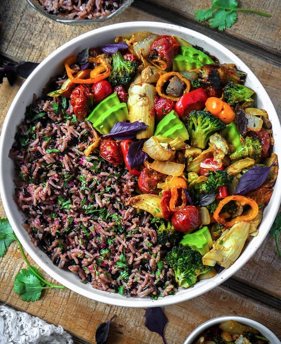 Cilantro Rice with Smoky Harissa Veggies